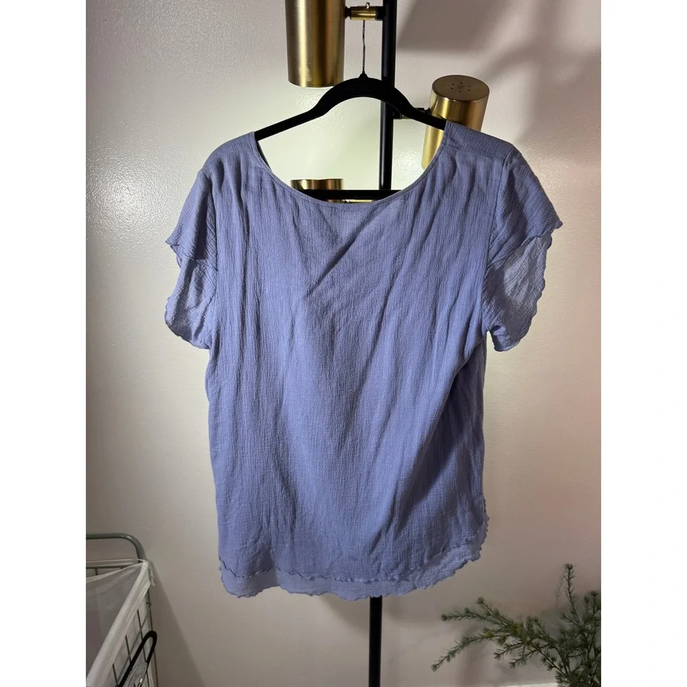 Soft Surroundings top periwinkle blue‎ layered vacation m/l oversized gauze euc